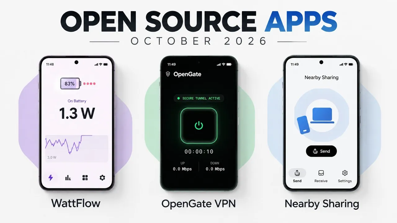 Top 3 Open-Source Android Apps for October 2026: Wattflow, Open Gate VPN & Nearby Sharing